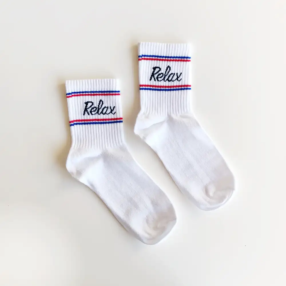 Çorap N086 Beyaz serisi - Mavi çizgili Relax Çorap