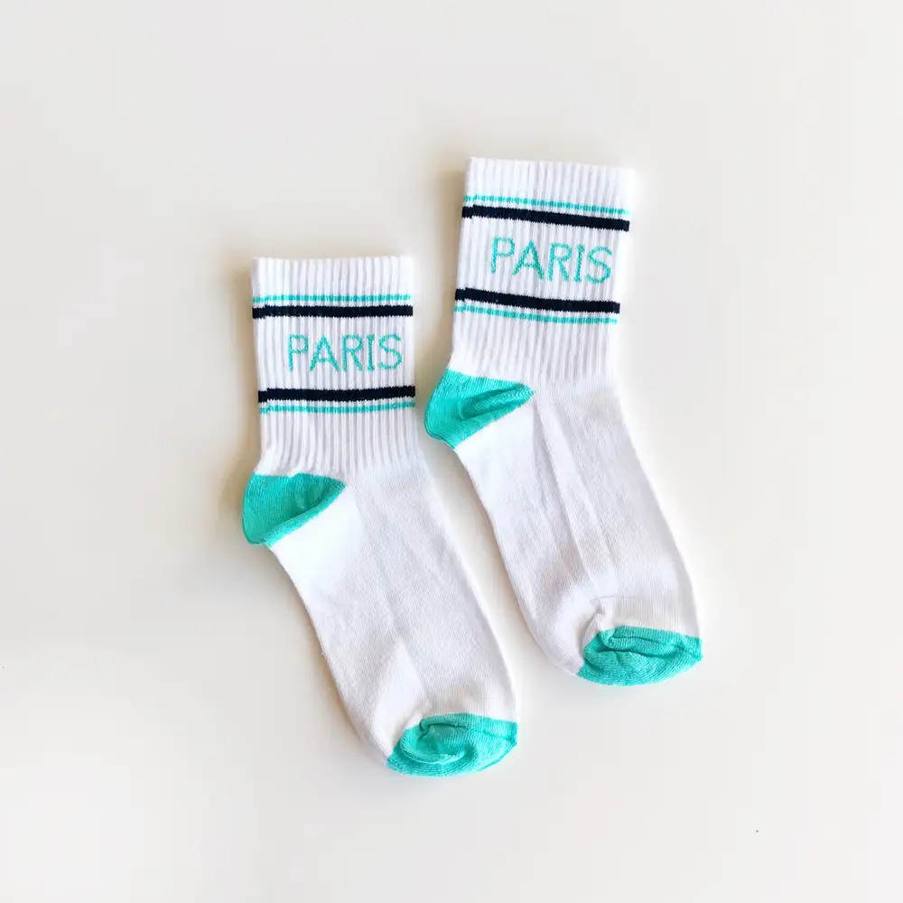 Çorap N072 Beyaz serisi - Yeşil çizgili Paris Çorap