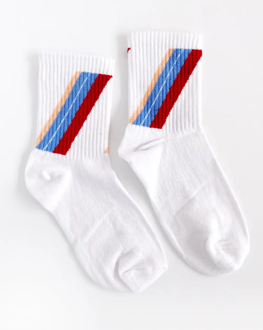 Çorap N078 Beyaz Serisi - Mavi Bordo Çizgili Çorap