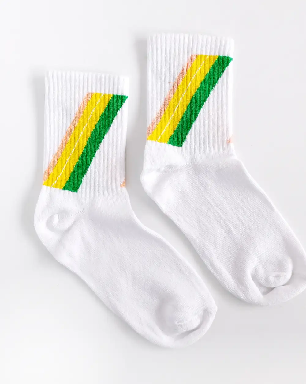 Çorap N077 Beyaz Serisi - Sarı Yeşil Çizgili Çorap