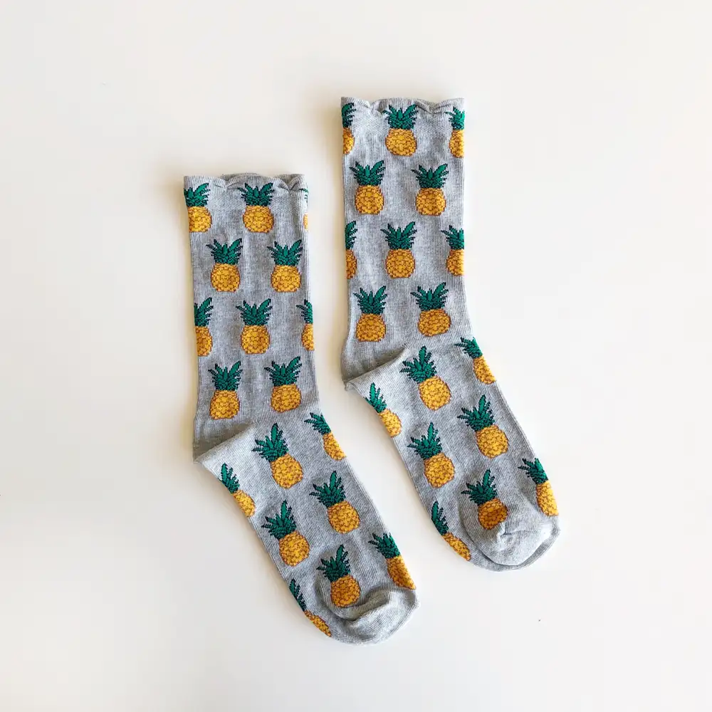 Çorap N098 Meyve Serisi - Gri Renk Ananas Çorap