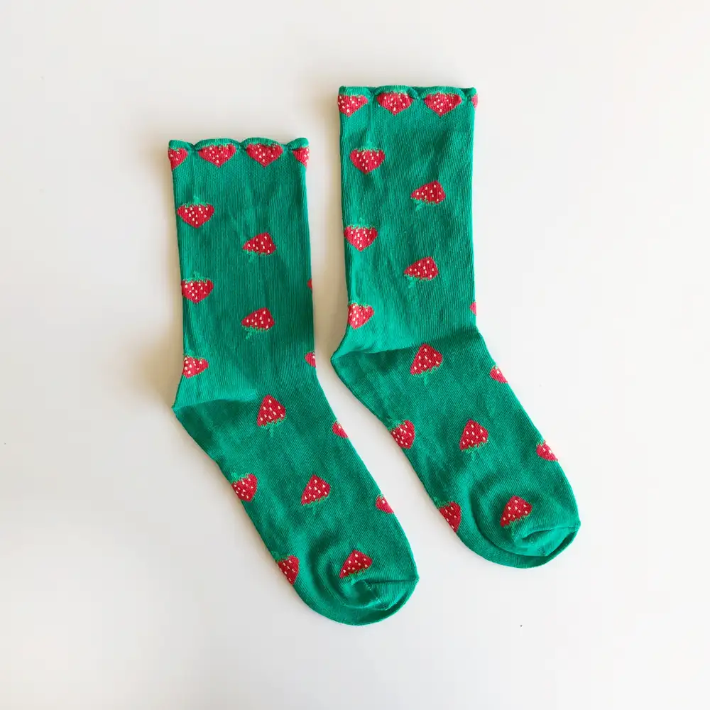 Çorap N097 Meyve Serisi - Yeşil Renk Çilek Çorap
