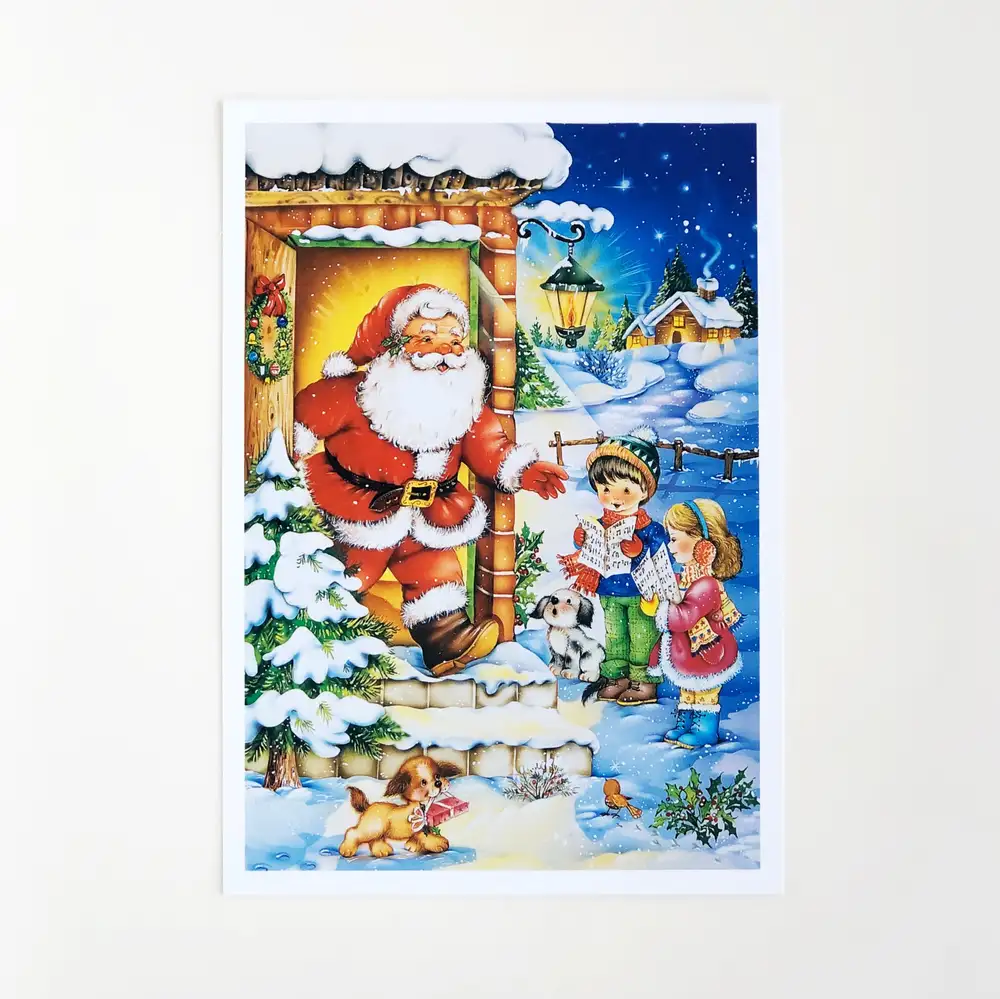 Noel Baba Evde Kartpostal - Yılbaşı Hediyeleri Kartpostal Serisi N001