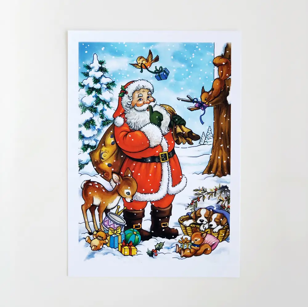 Sevimli Dostal Noel Baba Kartpostal - Yılbaşı Hediyeleri - Kartpostal Serisi n005