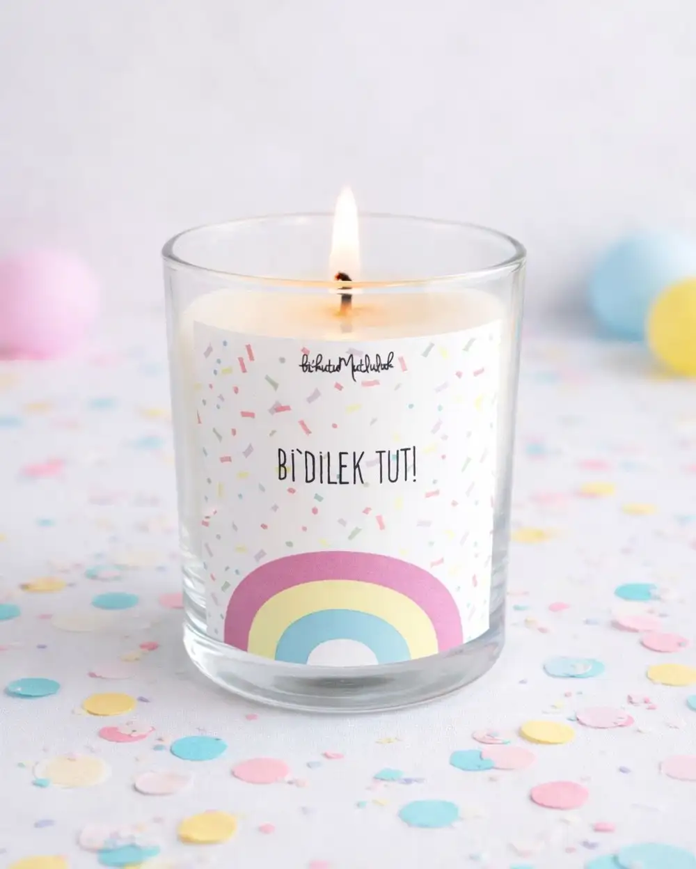 Mum n003 - Bi Dilek Tut Confetti Gökkuşağı Kokulu Bardak Mum