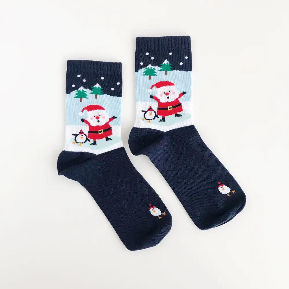 Yılbaşı Lacivert Noel Baba Ve Penguen Çorap