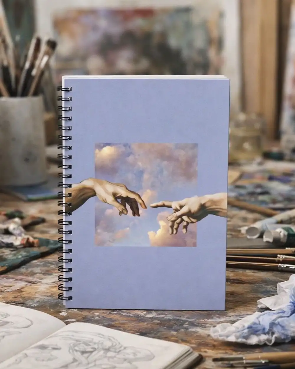 N0107 A5 Tasarım Spiralli Defter - Adem'in Yaratılışı Micaelangelo