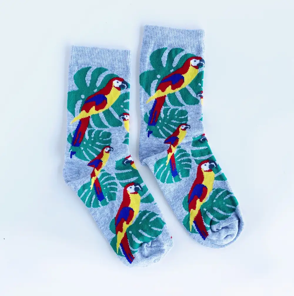 Çorap N109 - Gri Papağan Tropikal Çorap