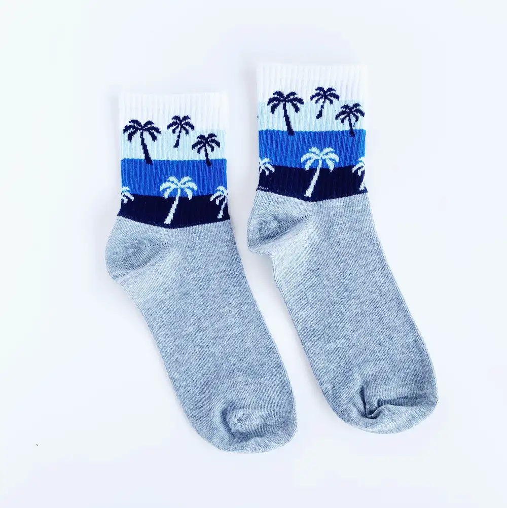 Çorap N119 - Palmiye serisi Şeritli palmiyeler Gri Beyaz Çorap