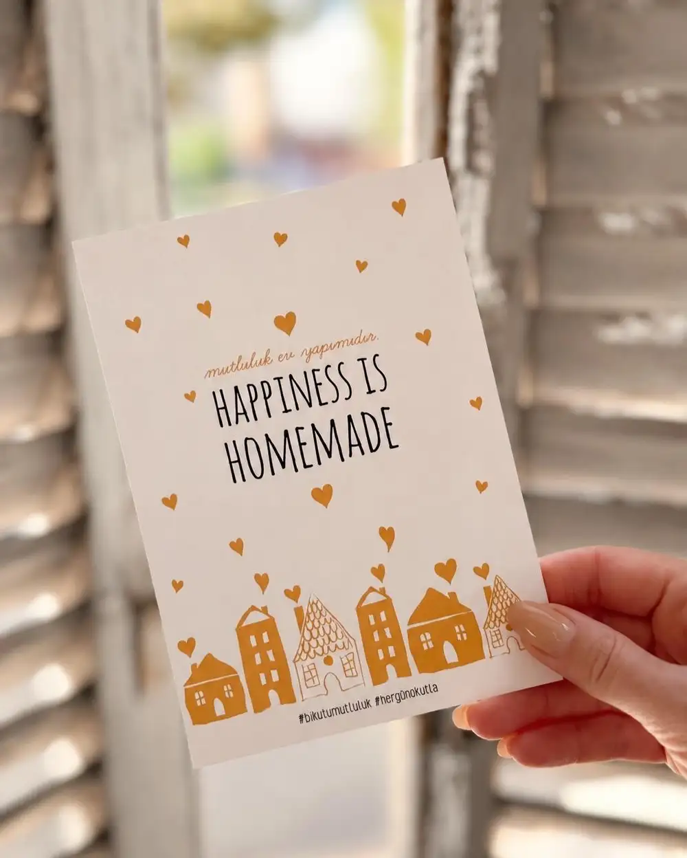 Mutluluk Ev Yapımıdır  Motto Kartı Kartpostal