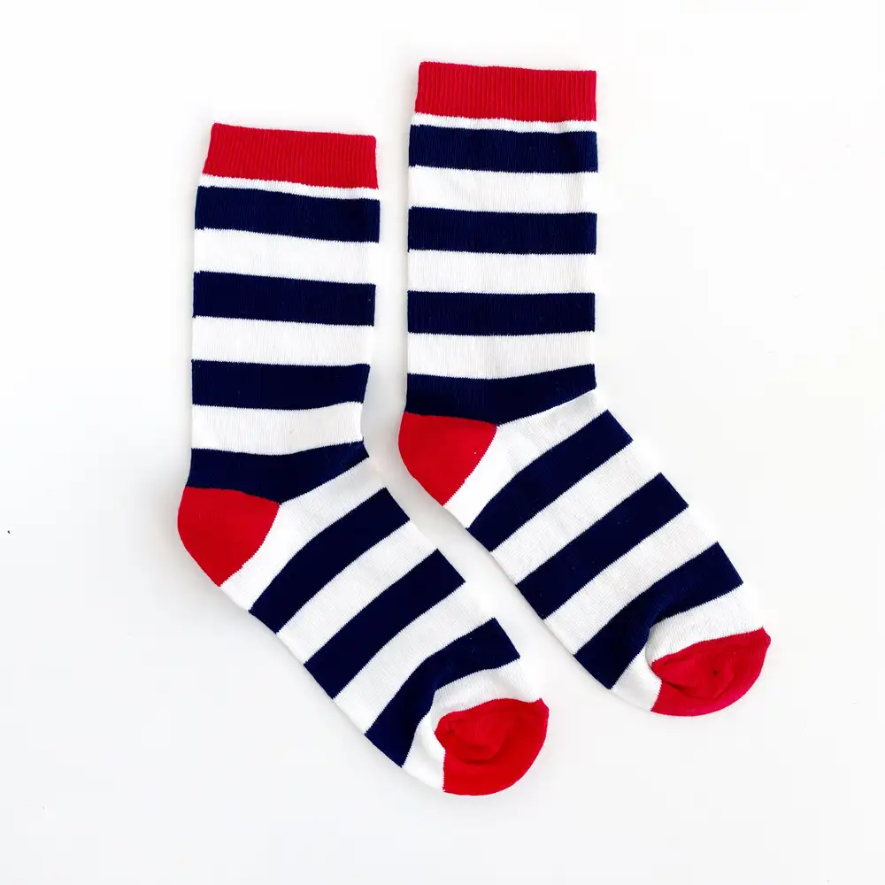 Çorap N295 - Beyaz Lacivert Çizgili Çorap