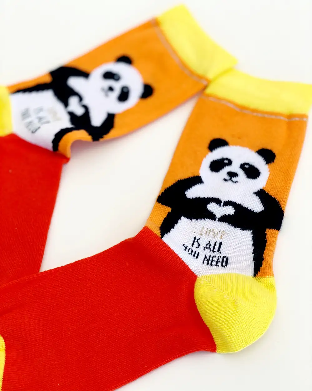 Çorap N315 - Kırmızı Turuncu Kalpli Panda Çorap