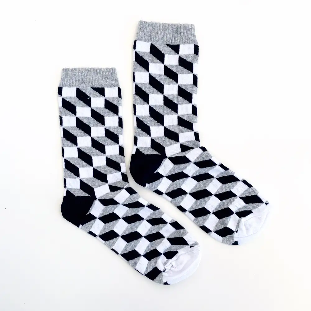 Çorap N327 - Siyah Beyaz Geometrik Çorap