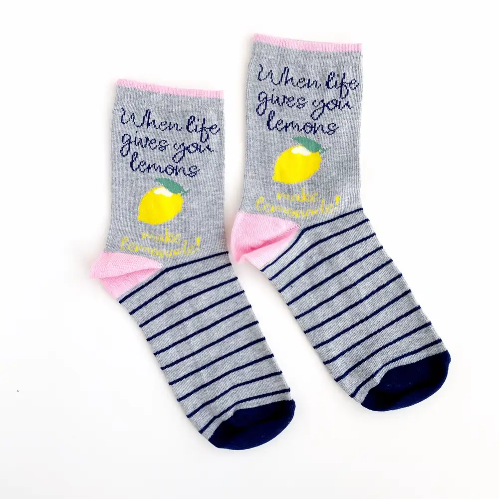 Çorap N330 - Gri Lacivert Çizgili Limon Çorap