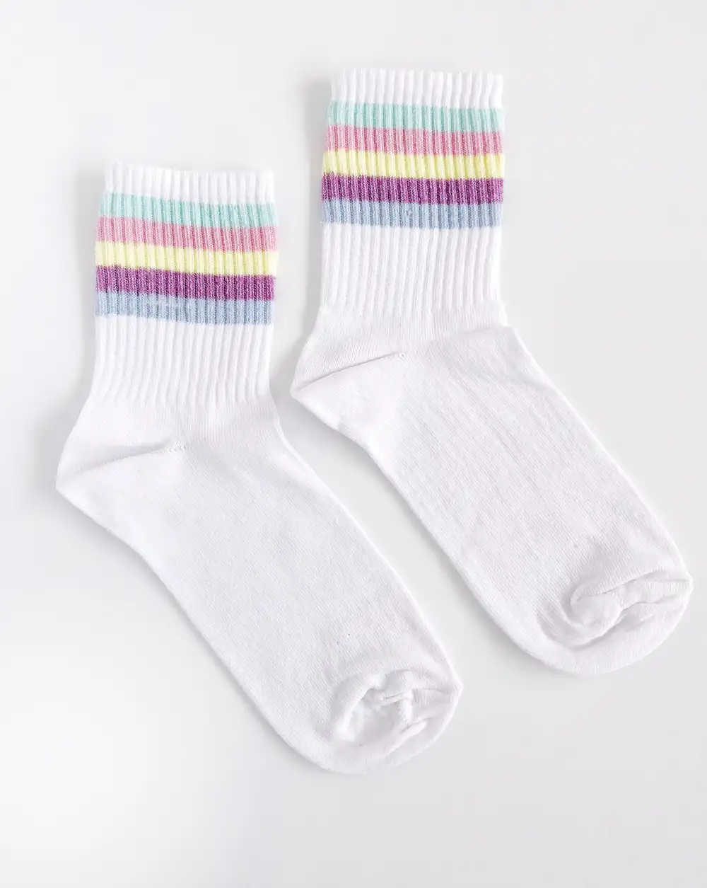 Çorap N355 Beyaz Serisi - Beyaz Pastel Çizgili Çorap