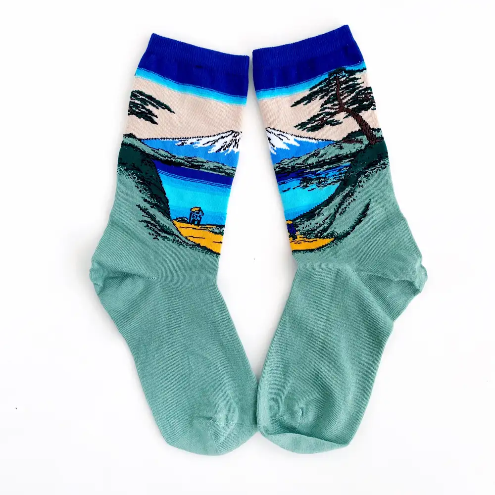 Çorap N356 -  Tablo Serisi - Yeşil Fuji Over A Lake Çorap