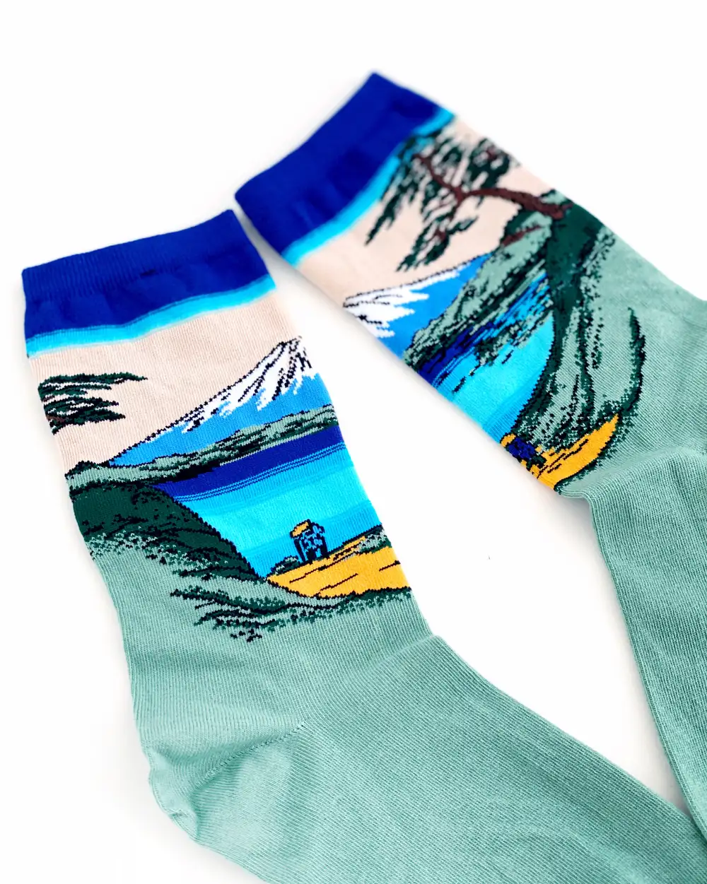 Çorap N356 -  Tablo Serisi - Yeşil Fuji Over A Lake Çorap