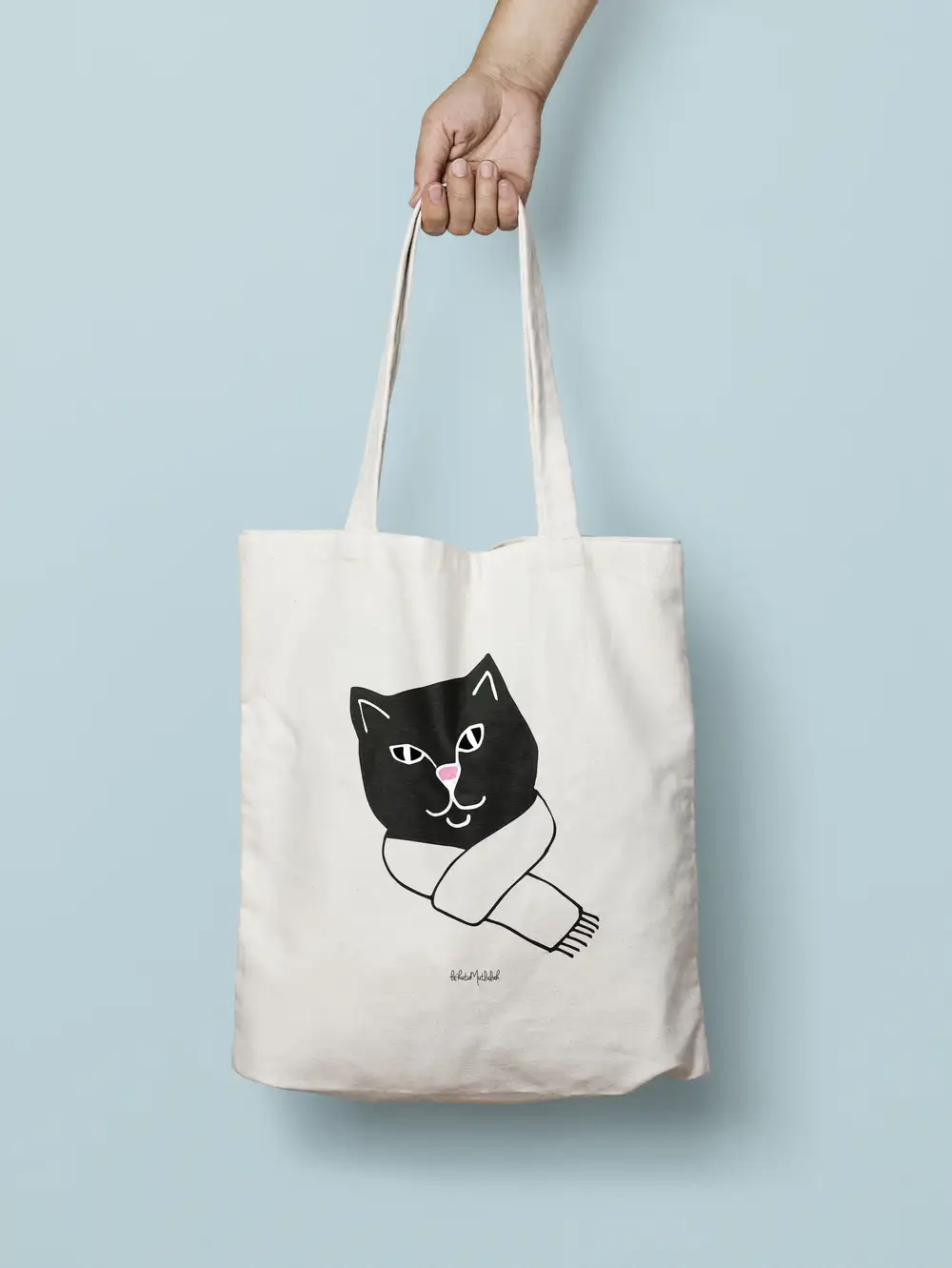 Bez Çanta - Atkılı Kedi Bez Çanta