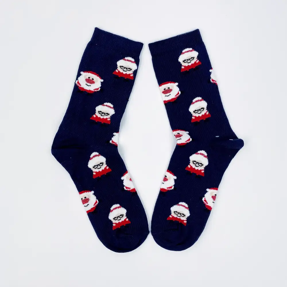 Çorap N380 - Yılbaşı Çorap -  Lacivert Noel Anne Ve Noel Baba Çorap
