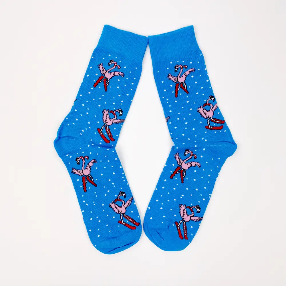 Çorap N391 - Yılbaşı Çorap - Mavi Kayakçı Flamingo Çorap