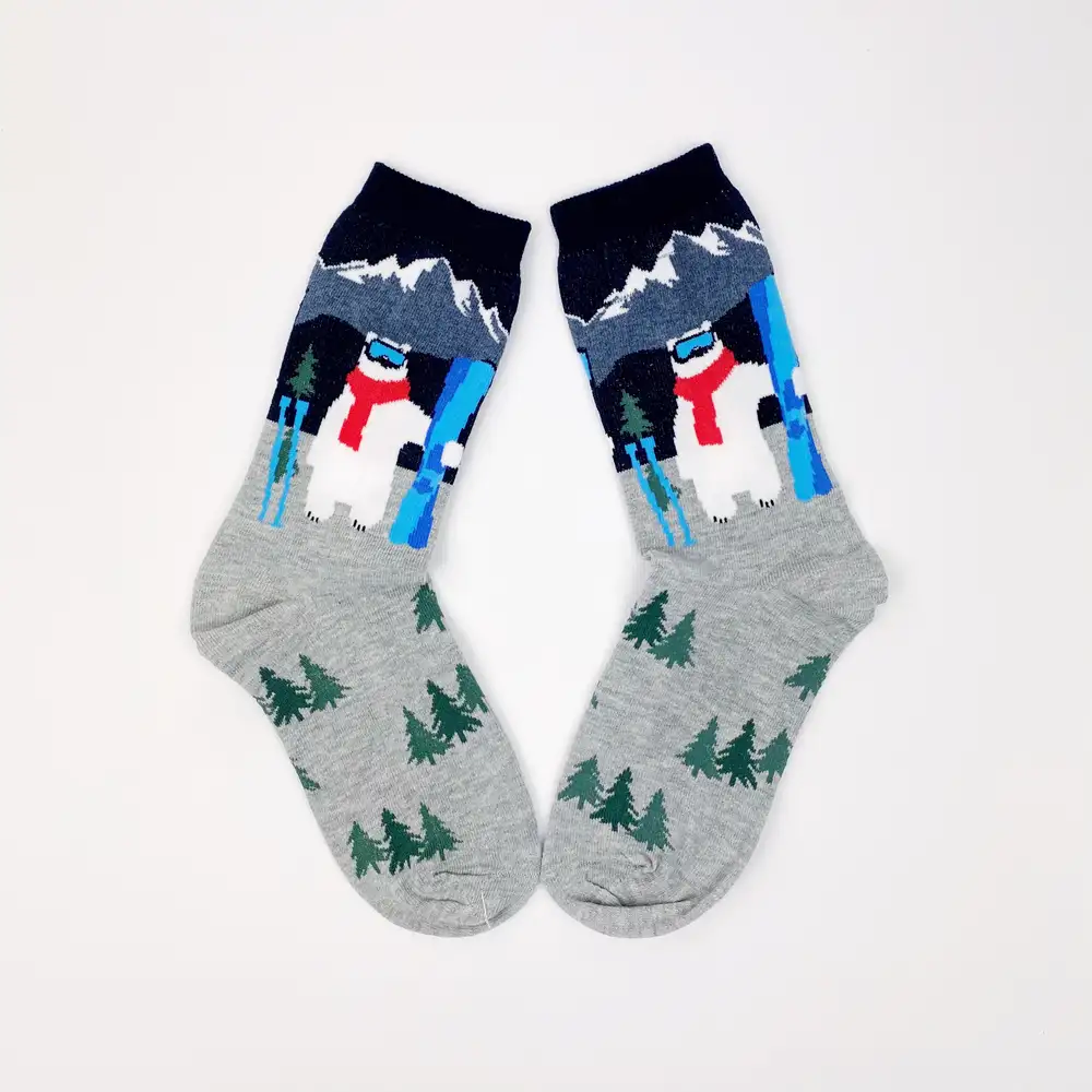 Çorap N393 - Yılbaşı Çorap - Gri Kayakçı Kutup Ayısı Çorap