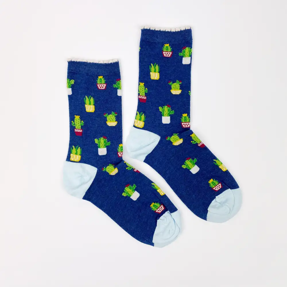 Çorap N410 - Lacivert Tiny Kaktüsler Çorap