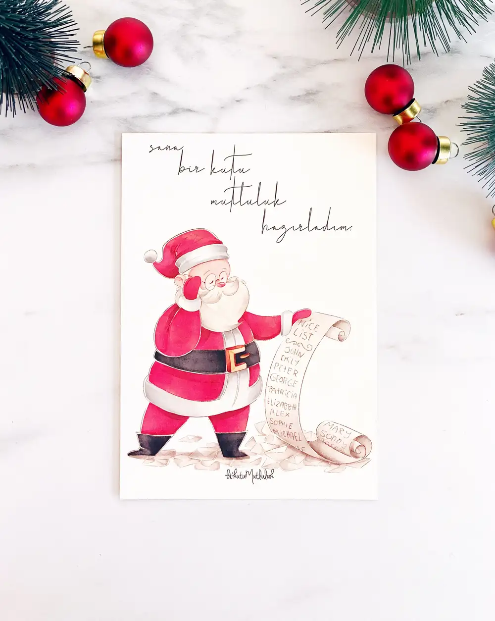 Noel Babanın Hediye Listesi motto kartı - Yılbaşı Kartpostal Serisi