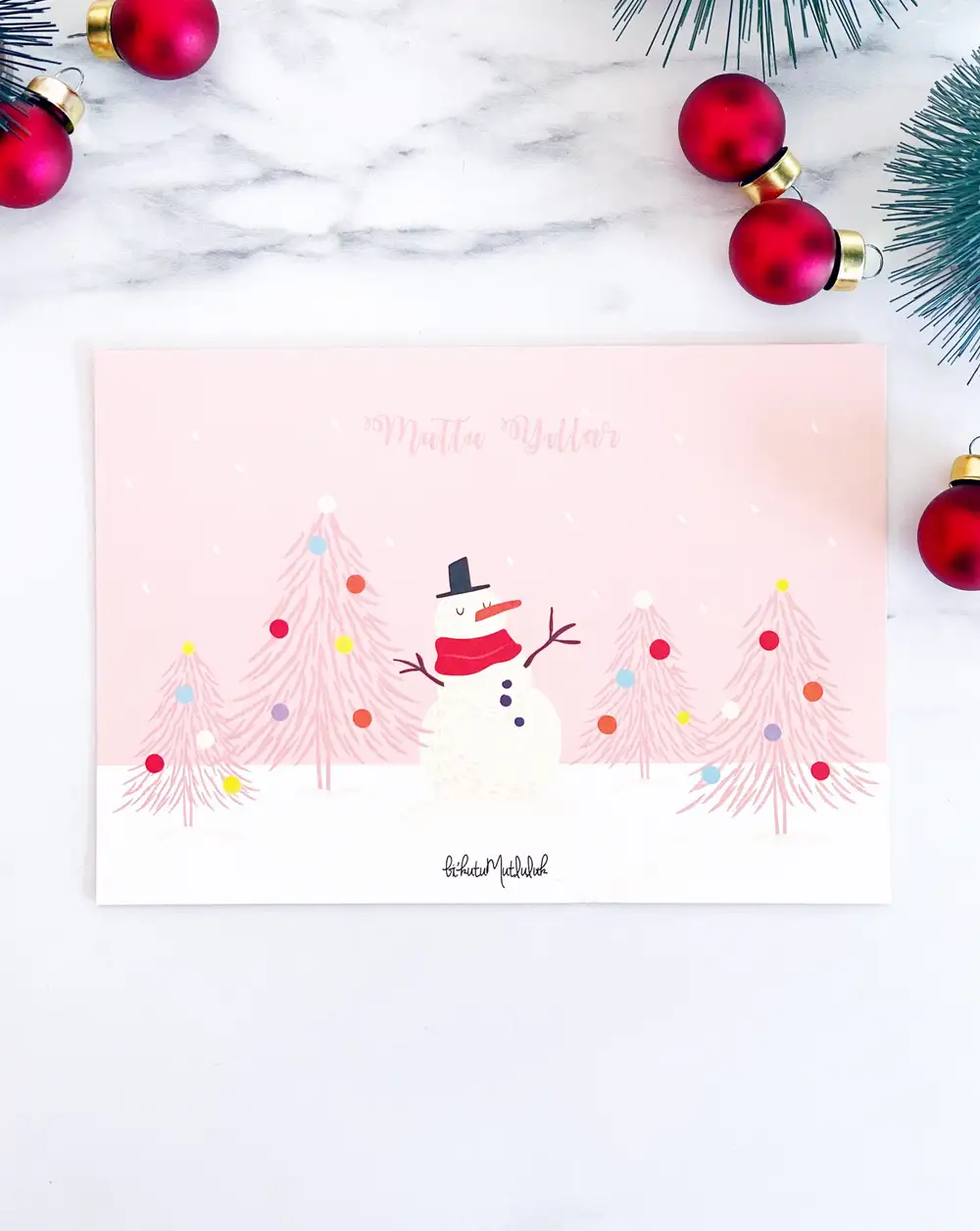 Mutlu Kardan Adam motto kartı - Yılbaşı Kartpostal Serisi