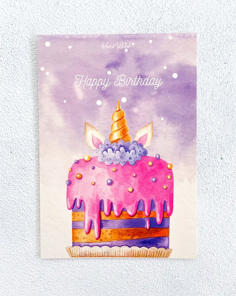 Unicornlu Doğum Günü Pastası Motto Kartı Kartpostal