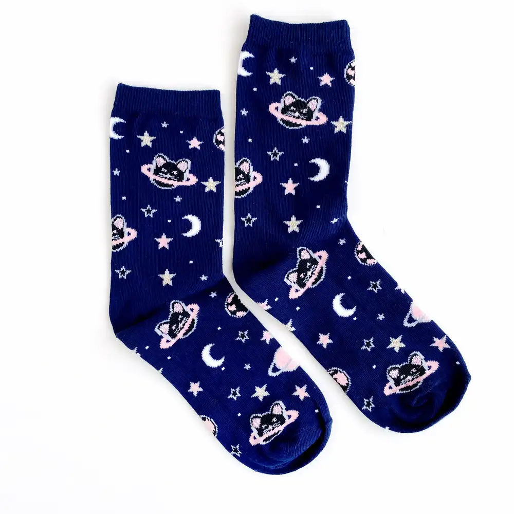 Çorap N433 - Lacivert Galaksi Kedi Çorap