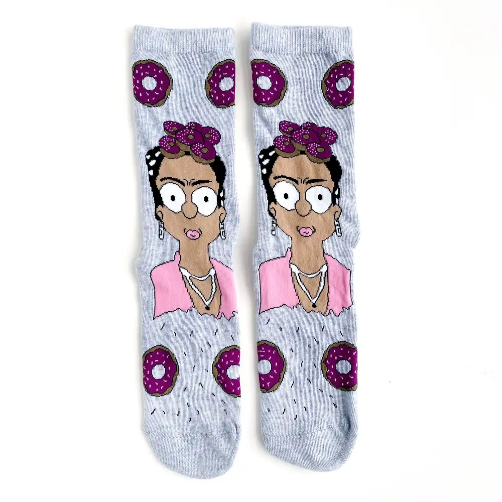 Çorap N060 Gri Karikatür Şaşkın Frida Kahlo Çorap