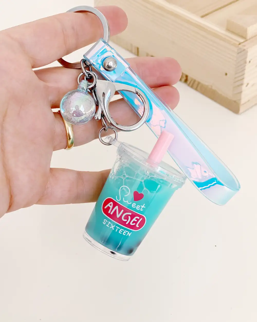 Anahtarlık Çanta Aksesuarı - Angel Mavi Bubble Tea Anahtarlık