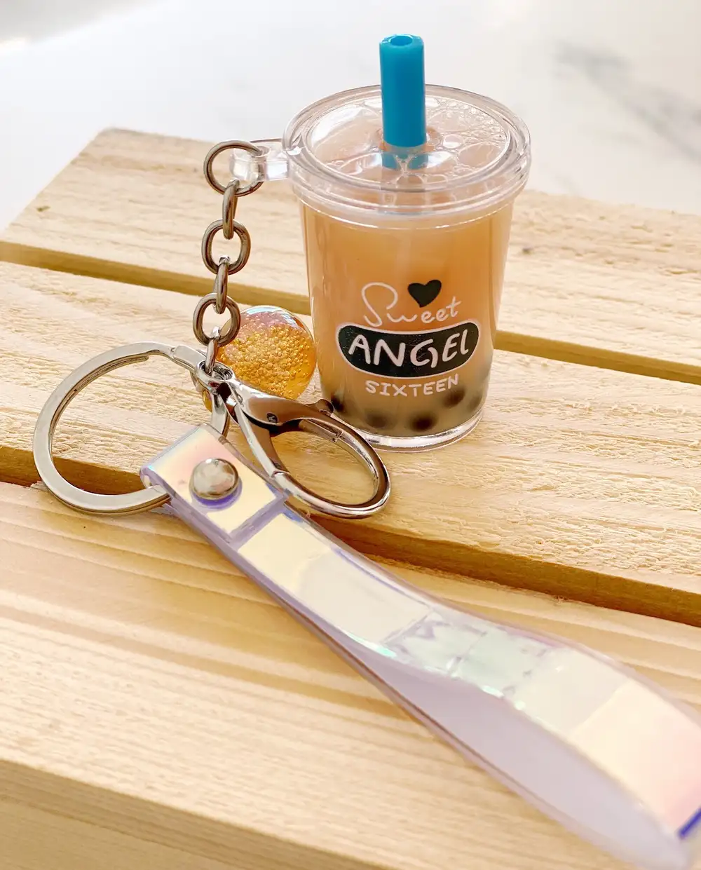 Anahtarlık Çanta Aksesuarı - Angel Kahverengi Bubble Tea Anahtarlık