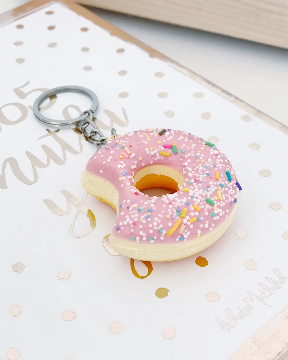 Anahtarlık -  Puf Sünger Pembe Doughnut  Anahtarlık