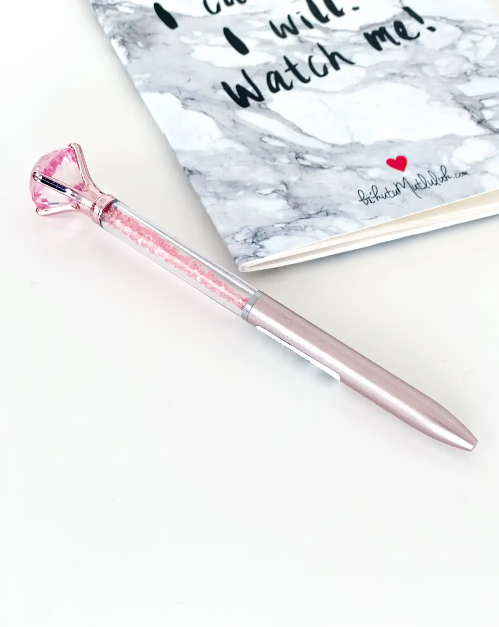 Pembe Glitter Tek Taş Diamond Kalem