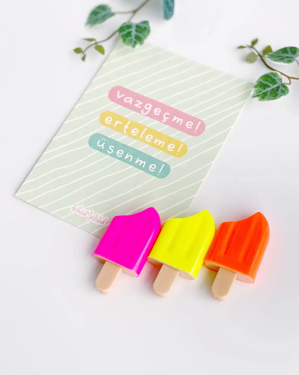 Dondurma Ve Erteleme Motto Kartı Fosforlu Kalemler Mini Boy Pastel Renkler