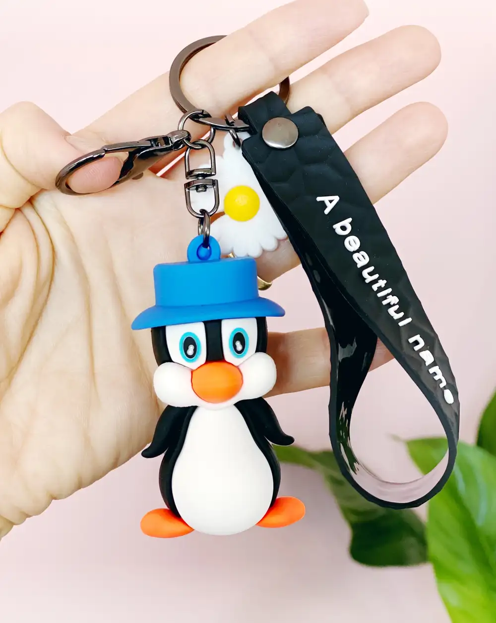 Anahtarlık Çanta Aksesuarı - Mavi Şapkalı Slikon Penguen Anahtarlık