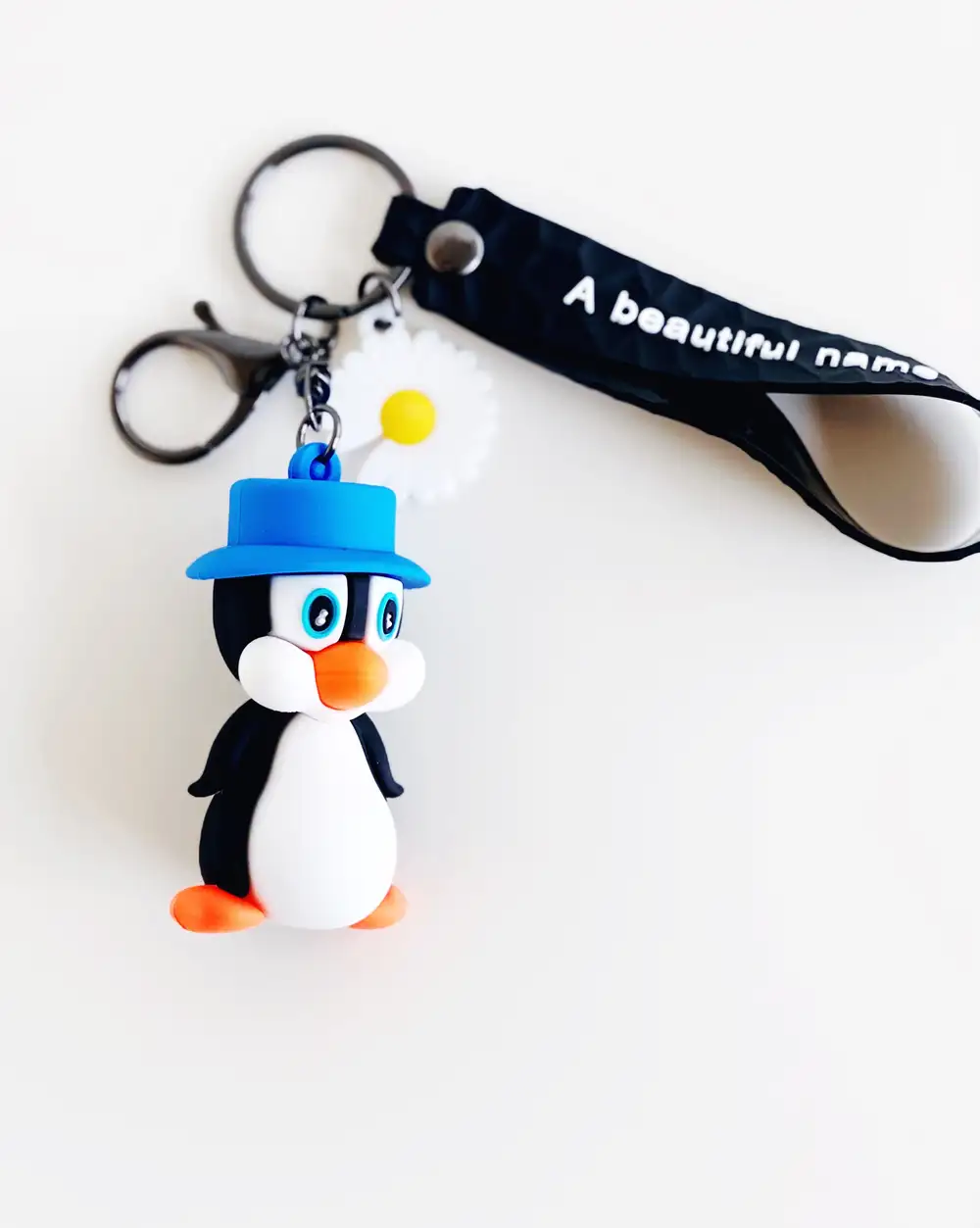 Anahtarlık Çanta Aksesuarı - Mavi Şapkalı Slikon Penguen Anahtarlık