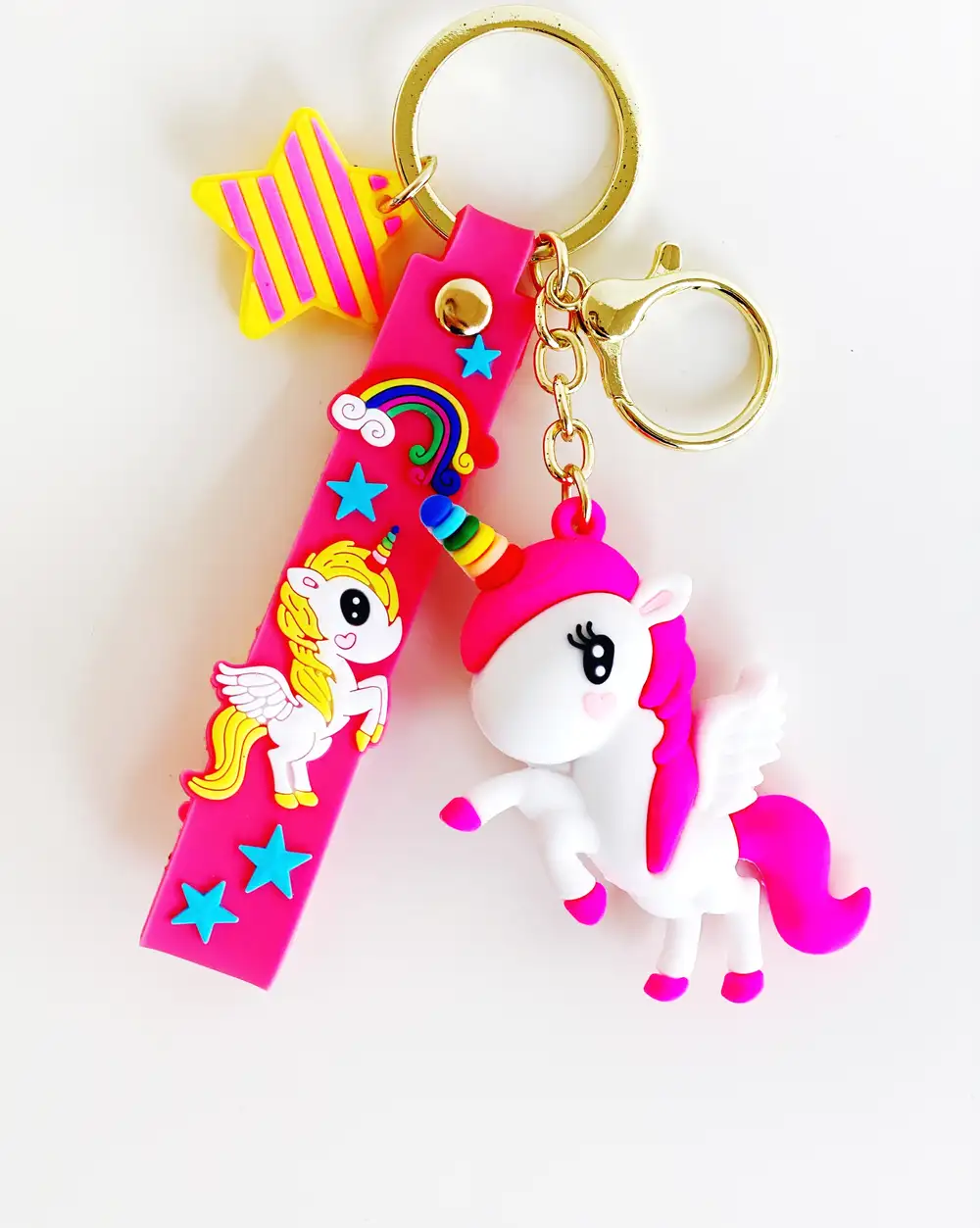 Anahtarlık - Fuşya Süslü Slikon Unicorn Anahtarlık