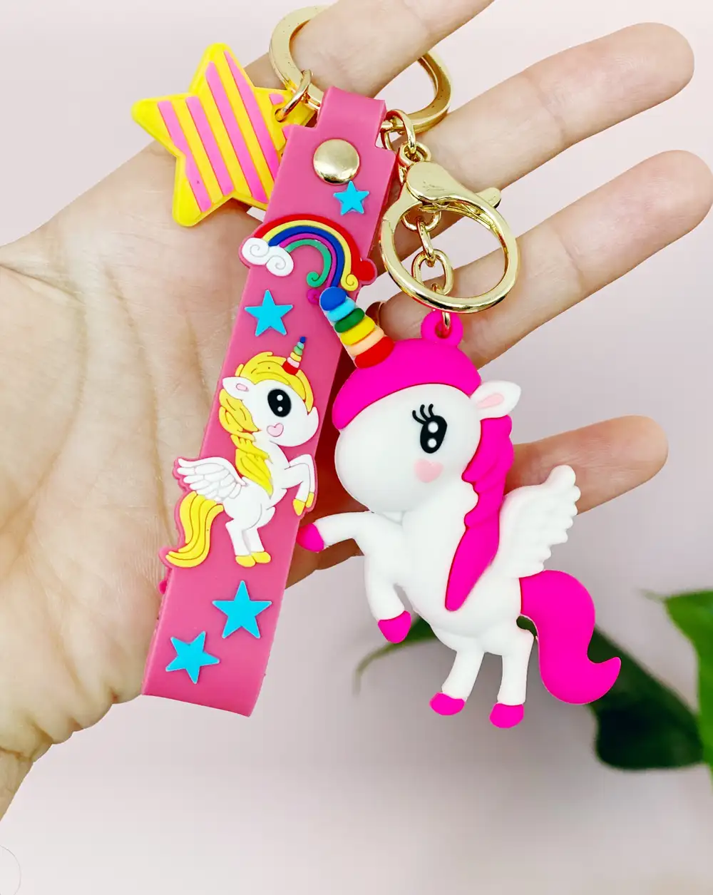 Anahtarlık - Fuşya Süslü Slikon Unicorn Anahtarlık