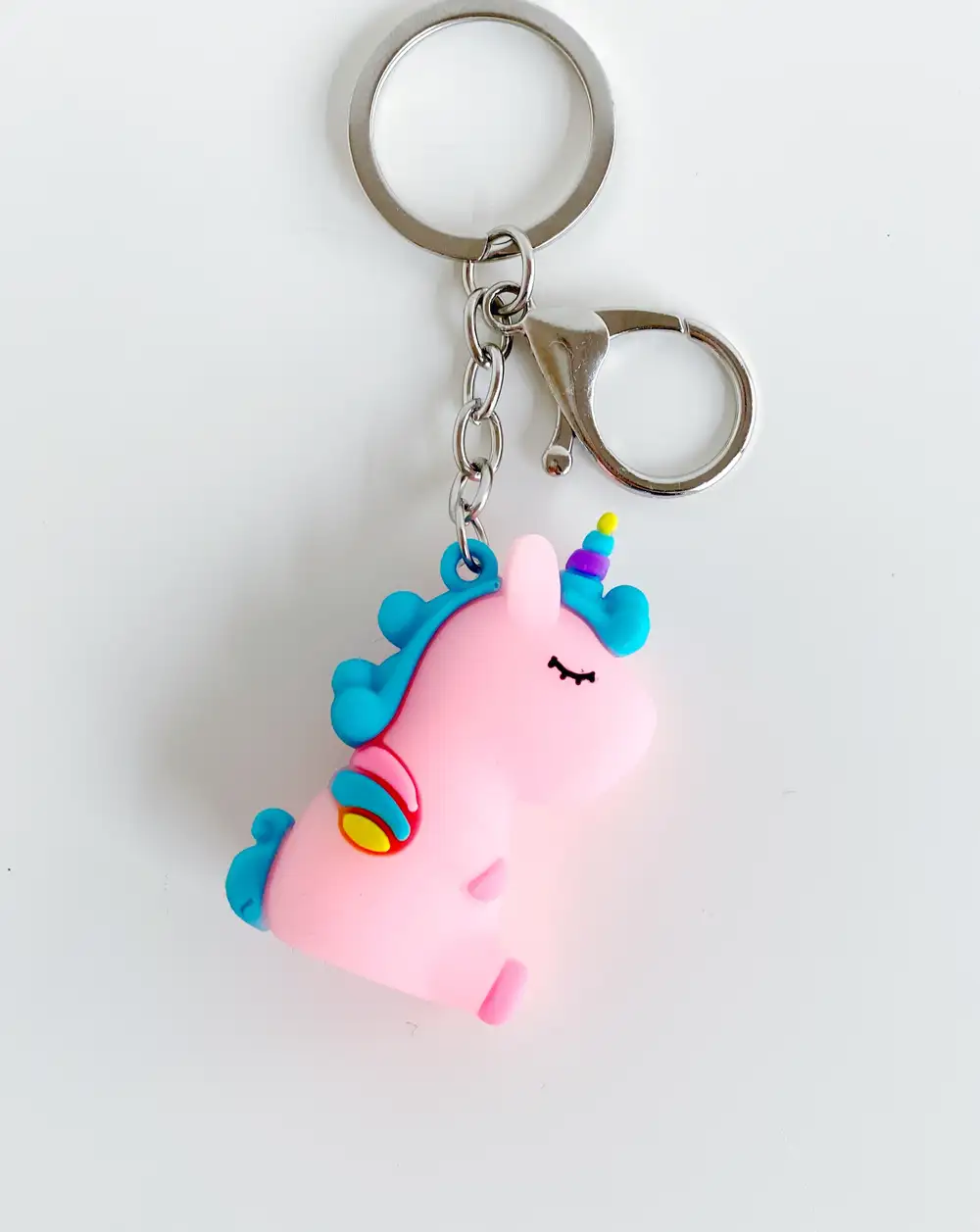 Unicorn Anahtarlık Serisi - Pembe Mavi Saçlı Bebek Slikon Unicorn Anahtarlık
