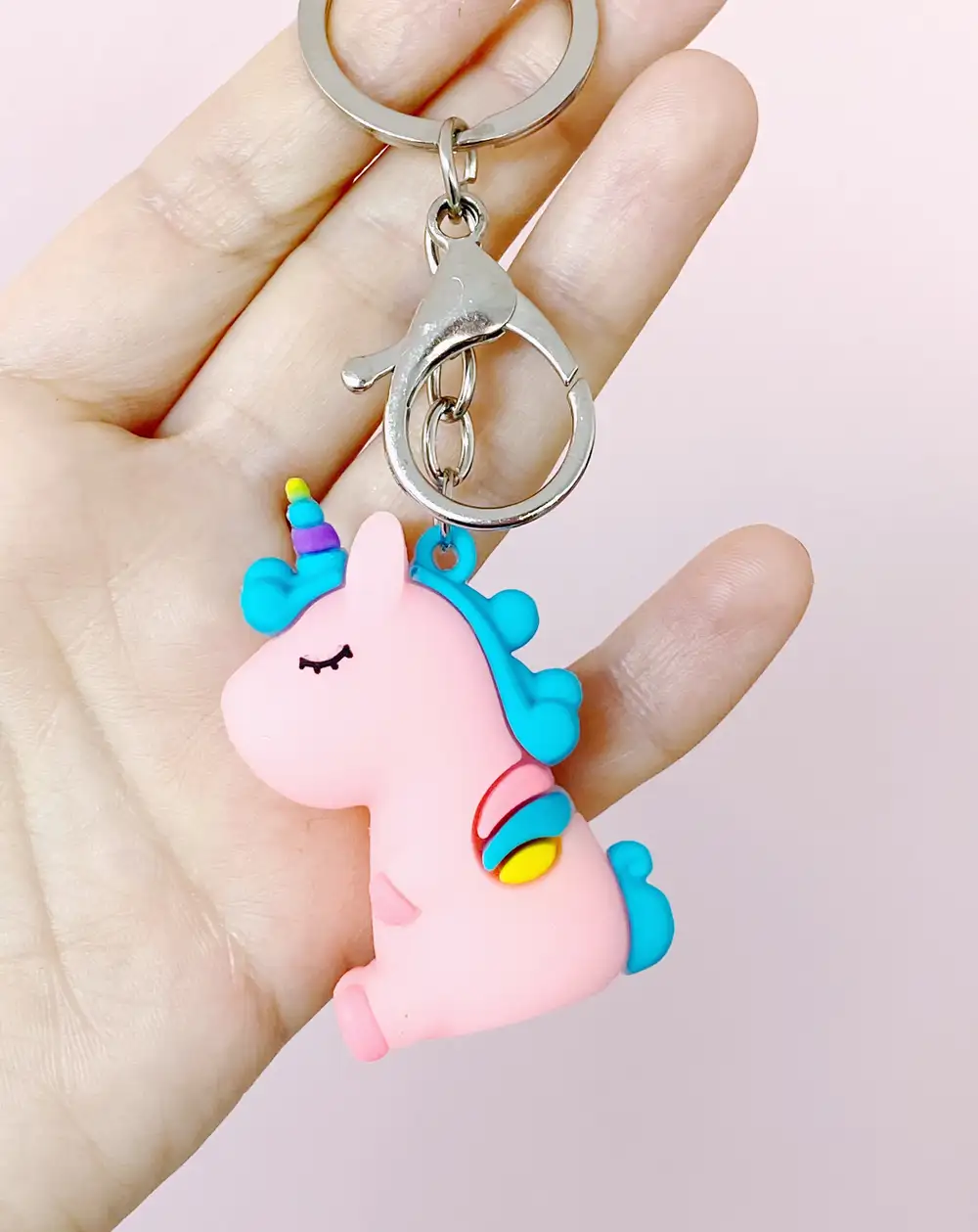 Unicorn Anahtarlık Serisi - Pembe Mavi Saçlı Bebek Slikon Unicorn Anahtarlık