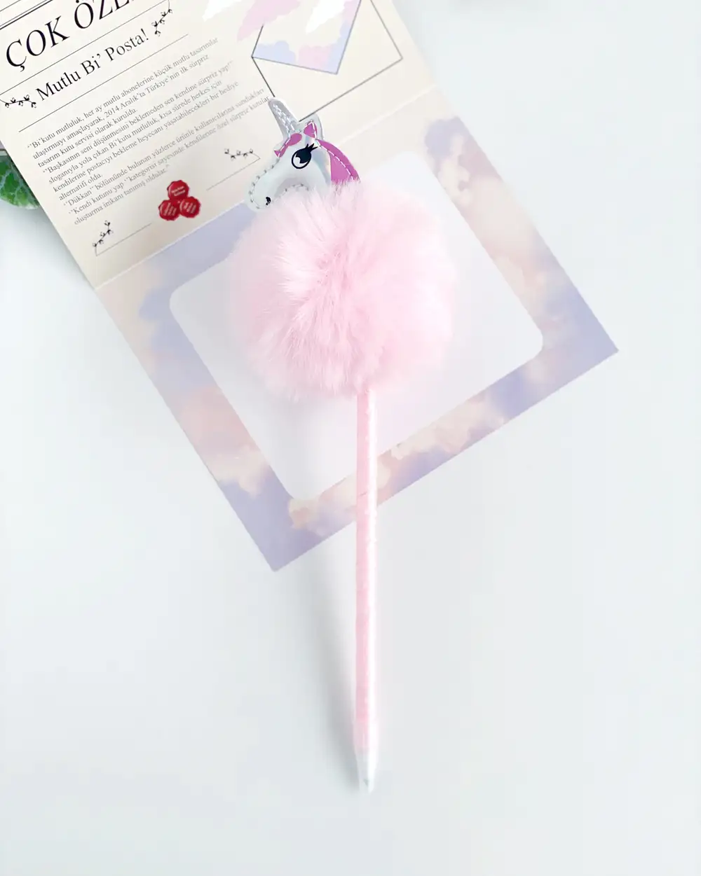 Pembe Peluş Hologram Unicorn Tükenmez Kalem