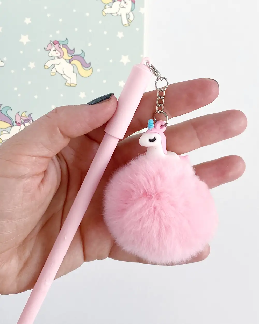 Pembe Peluş Bebek Unicorn Tükenmez Kalem