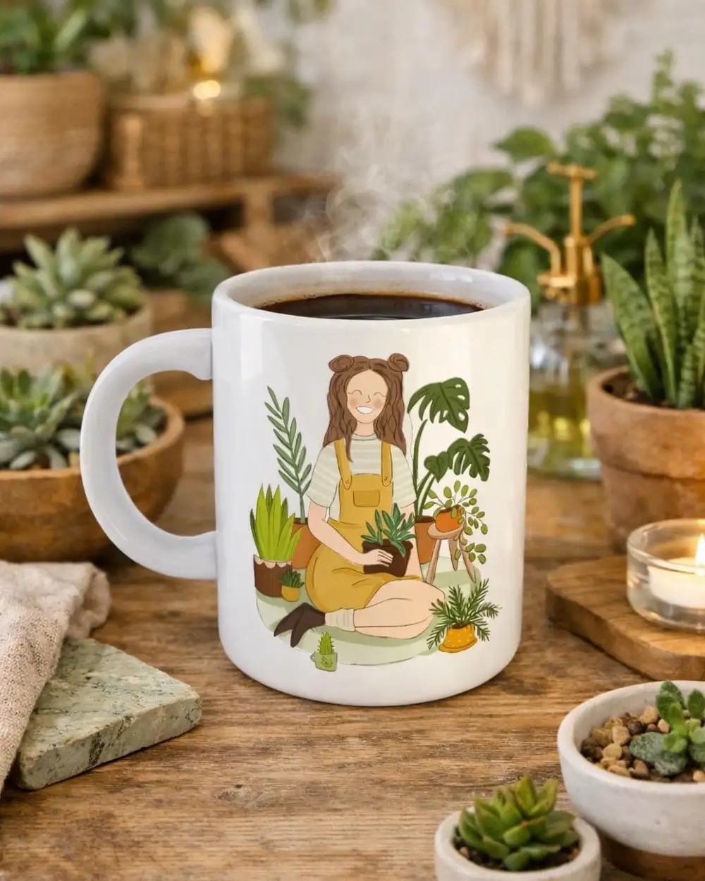 Yeşil Bitkiler Kız Kupa