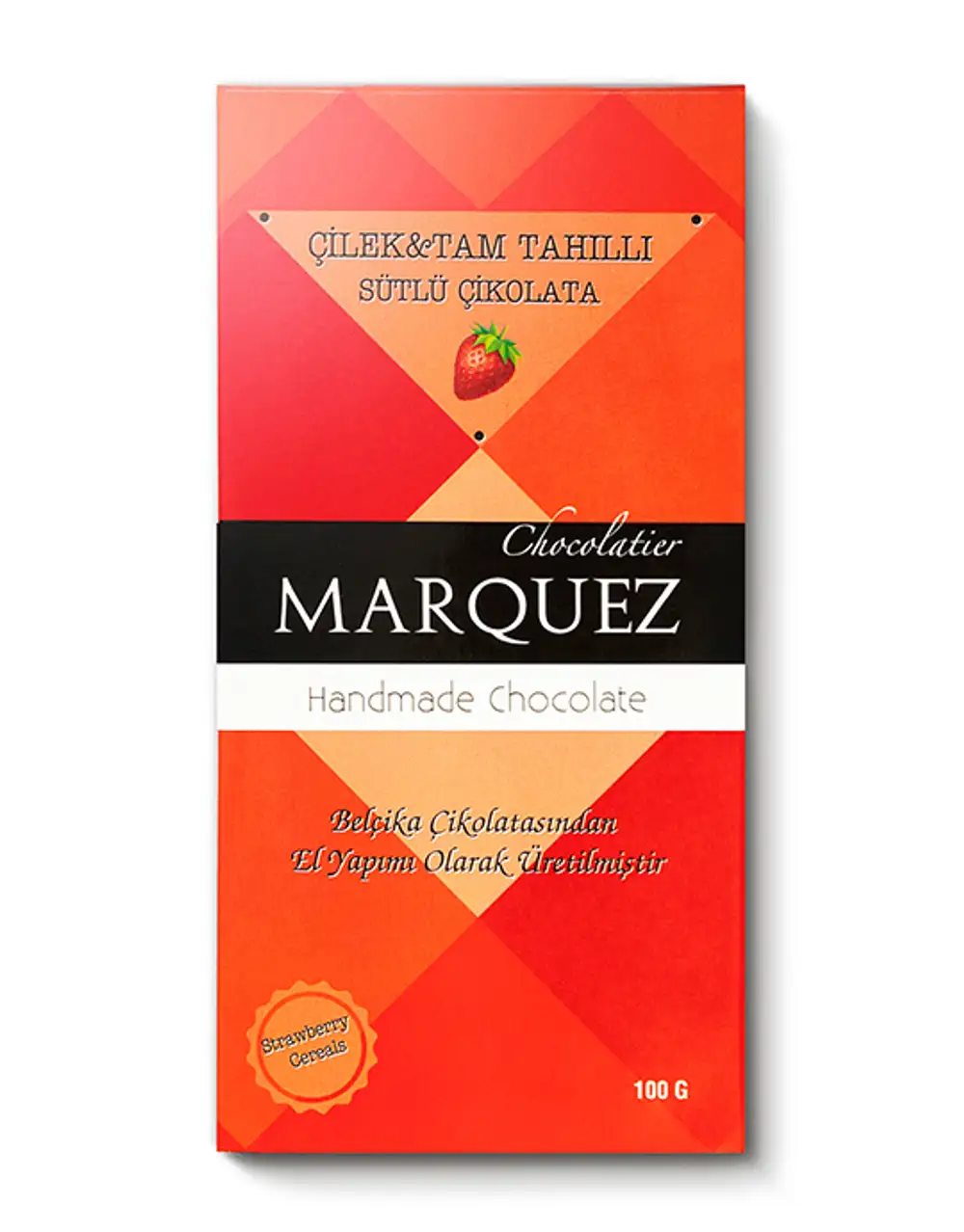 Marquez Çilek Tam Tahıllı Sütlü Tablet Belçika Çikolatası
