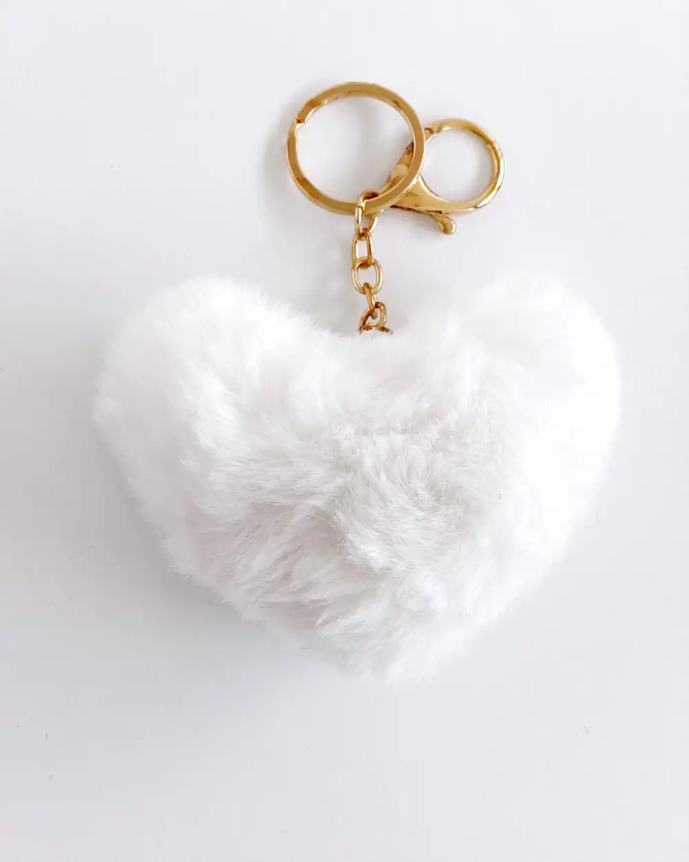 Anahtarlık -  Beyaz Peluş Kalp Anahtarlık