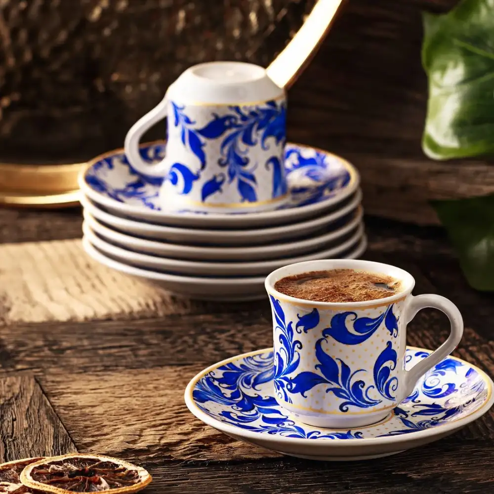 Mavi Çini Motif Türk Kahvesi Fincanı