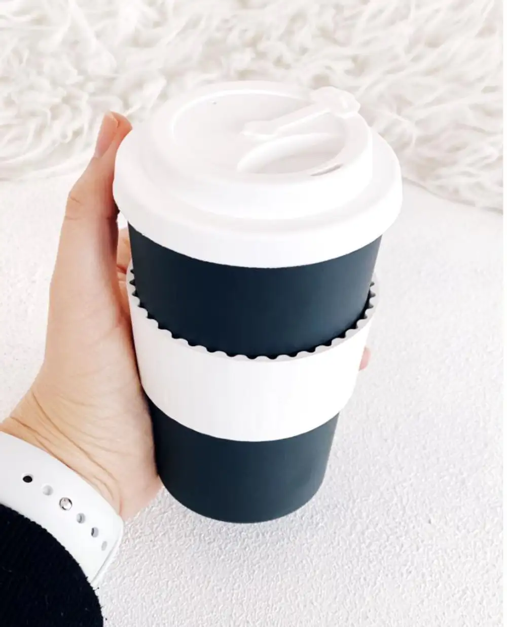 Black Splash Coffee Cup Silikon Kapaklı Kahve Bardağı Siyah Beyaz