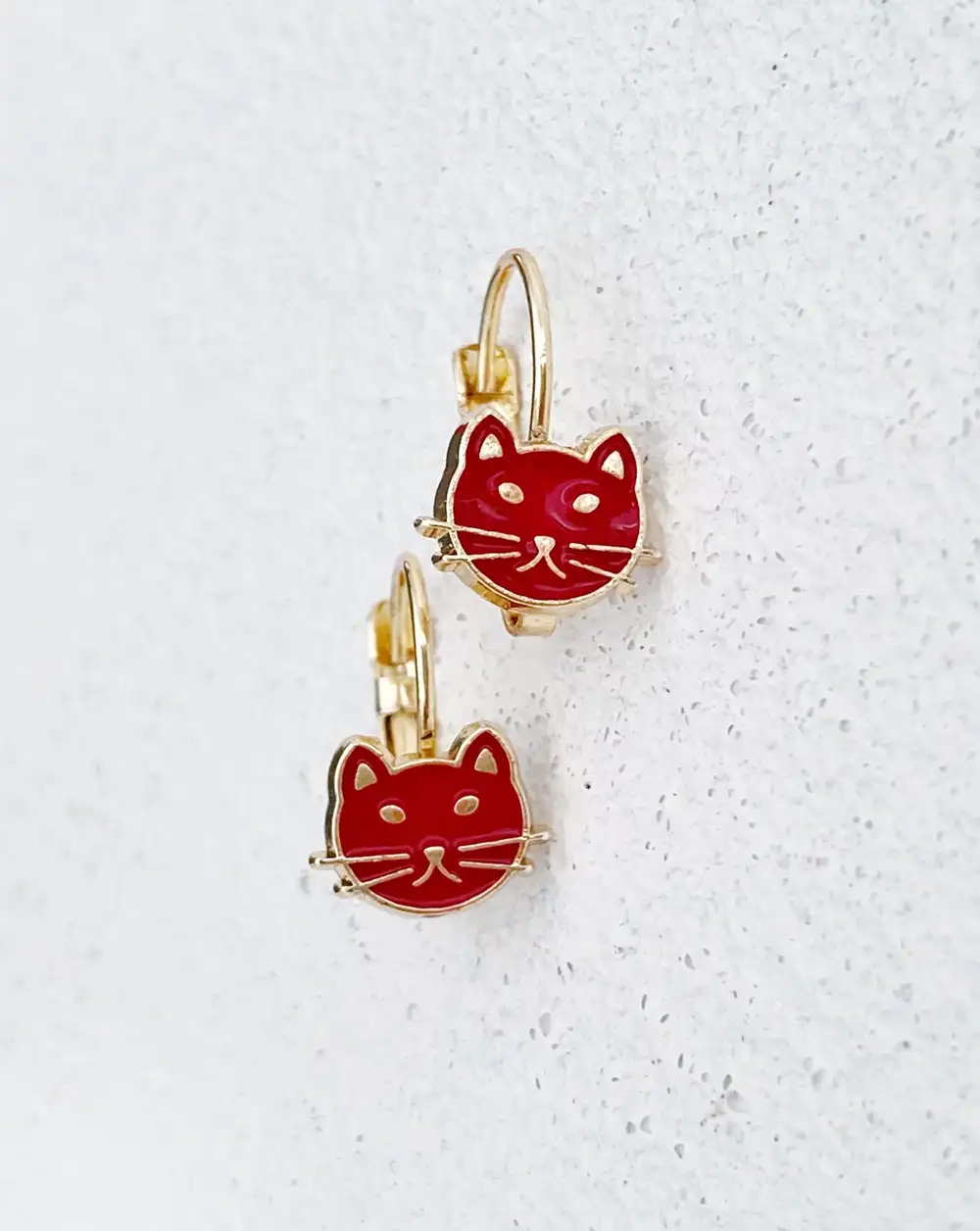 Gold Kırmızı Kedi Küpe